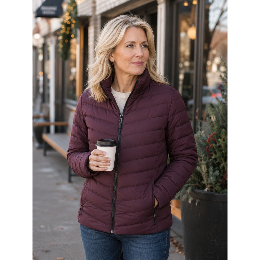 32 Degrees Heat Puffer Jacket Womens XXL Burgundy Quilted Full Zip Mock Neck
